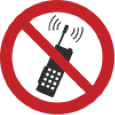 Знак P18 Запрещается пользоваться мобильным (сотовым) телефоном или переносной рацией (Пленка 200х200 мм)